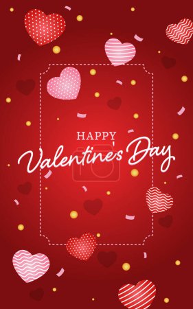Téléchargez les illustrations : Heureuse affiche de la Saint-Valentin avec des cœurs et des confettis. Illustration vectorielle - en licence libre de droit