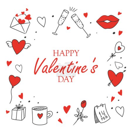 Photo for Valentines day elements in hand drawn style and text happy valentine day. Vector illustration - Royalty Free Image