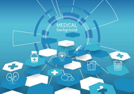 Photo for Background with medical elements and digital 3d abstract octagon elements. Vector illustration - Royalty Free Image