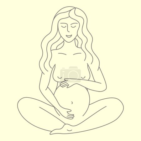 Photo for Pregnant girl sitting in lotus position linear illustration. Vector illustration - Royalty Free Image