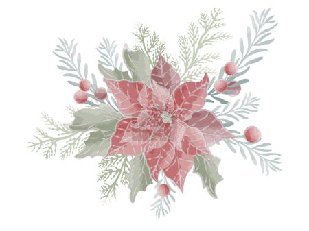 Photo for Christmas composition with red flower and spruce branches vector watercolor. Vector illustration - Royalty Free Image