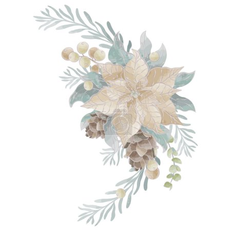Photo for Christmas composition of white flower spruce branches and cones watercolor vector. Vector illustration - Royalty Free Image