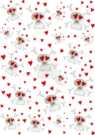 Illustration for Skulls pattern with flying hearts - Royalty Free Image