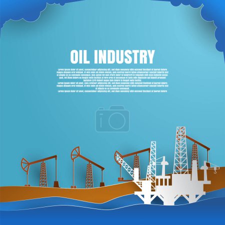 Téléchargez les illustrations : Appareil de forage pour plate-forme de production de pétrole dans l'art du papier offshore. illustration vectorielle - en licence libre de droit