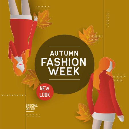 Illustration for Woman in autumn fashion with maple leaves. vector illustration - Royalty Free Image