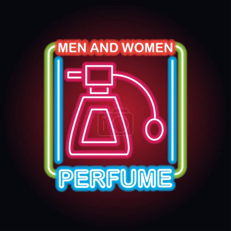 Téléchargez les illustrations : Parfum homme et femme avec effet néon, illustration vectorielle - en licence libre de droit