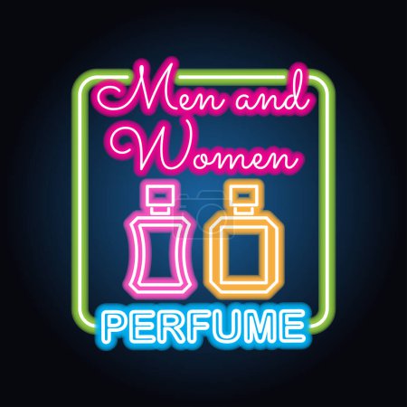 Illustration for Men and women perfume fragrance with neon sign effect, vector illustration - Royalty Free Image