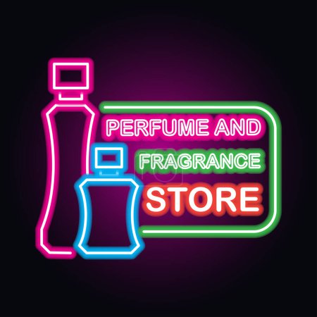 Ilustración de Fragancia de perfume de hombres y mujeres con efecto de signo de neón, ilustración de vectores - Imagen libre de derechos