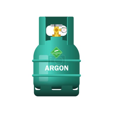 Illustration for Green gas cylinder containing argon isolated on white background. vector illustration - Royalty Free Image