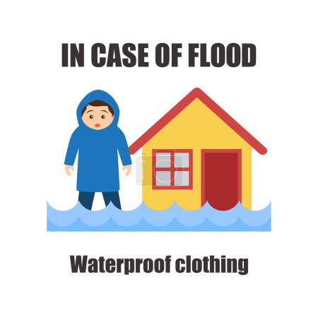 Ilustración de Conocimiento de inundaciones para el concepto de procedimiento de seguridad contra inundaciones. ilustración vectorial - Imagen libre de derechos