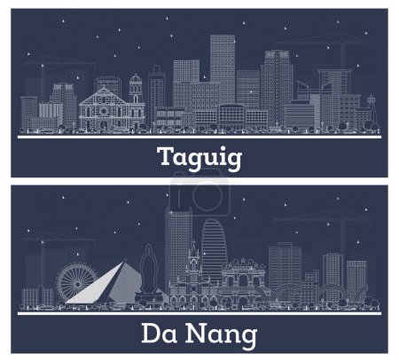 Foto de Esquema Da Nang Vietnam y Taguig Filipinas Ciudad Skyline Set con edificios blancos. Concepto de viajes de negocios y turismo con arquitectura moderna. Paisaje urbano con puntos de referencia. - Imagen libre de derechos
