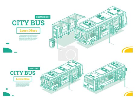 Photo for City Bus and Bus Stop. Isometric Outline Concept. Design Element for Infographic Projects. City Transport. - Royalty Free Image