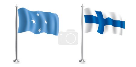 Foto de Set de banderas de los estados finlandeses y federados de Micronesia. Banderas de onda realistas aisladas en asta de bandera. Ilustración vectorial. - Imagen libre de derechos