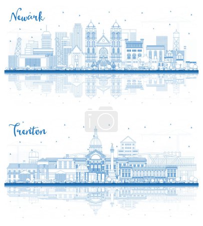 Photo for Outline Trenton and Newark New Jersey City Skyline Set with Blue Buildings and Reflections. Cityscape with Landmarks. Business Travel and Tourism Concept with Modern Architecture. - Royalty Free Image