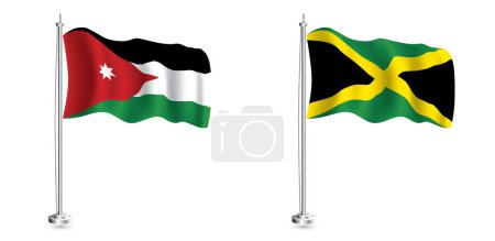 Photo for Jamaica and Jordan Flags Set. Isolated Realistic Wave Flag on Flagpole. - Royalty Free Image