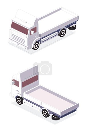 Téléchargez les photos : Camion cargo isométrique. Vue avant et arrière. Transport commercial. Logistique. City Object pour l'infographie. Voiture pour le transport de marchandises. - en image libre de droit