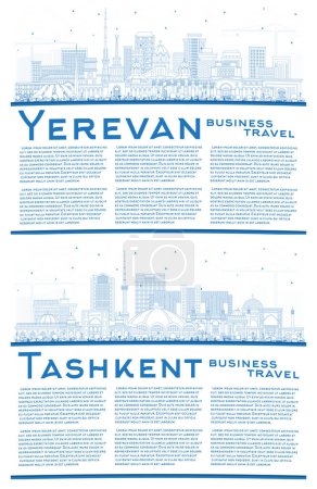 Photo for Outline Tashkent Uzbekistan and Yerevan Armenia City Skyline with Blue Buildings and Copy Space. Cityscape with Landmarks. Business Travel and Tourism Concept with Historic Architecture. - Royalty Free Image