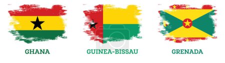 Photo for Guinea Bissau, Grenada and Ghana Flags Set with Brush Strokes. Illustration. Independence Day. - Royalty Free Image