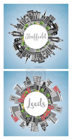 Téléchargez les photos : Ensemble Leeds and Sheffield UK City Skyline avec bâtiments colorés, ciel bleu et espace de copie. Paysage urbain avec des monuments. Concept de voyage et de tourisme avec architecture historique. - en image libre de droit