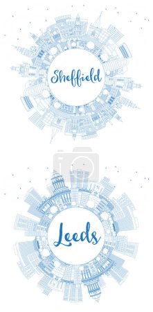 Foto de Esquema Leeds y Sheffield Reino Unido City Skyline Set con edificios azules y espacio de copia. Paisaje urbano con hitos. Concepto de viajes de negocios y turismo con arquitectura histórica. - Imagen libre de derechos