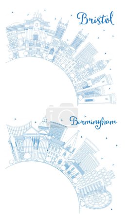 Photo for Outline Birmingham and Bristol UK City Skyline Set with Blue Buildings and Copy Space. Cityscape with Landmarks. - Royalty Free Image
