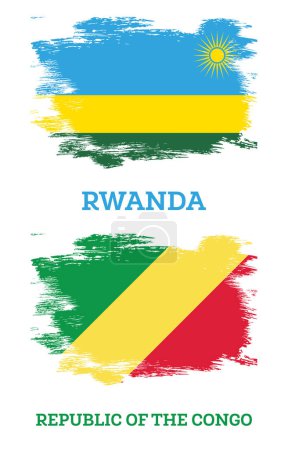 Foto de Banderas de la República del Congo y Ruanda con pinceladas. Día de la Independencia. - Imagen libre de derechos