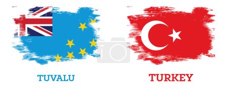 Photo for Turkey and Tuvalu Flags set with Brush Strokes. Independence Day. Isolated on white. - Royalty Free Image
