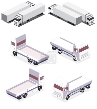 Téléchargez les photos : Transport isométrique de camion de fret blanc isolé sur blanc. Vue avant et arrière. Véhicule routier de livraison moderne. Voiture pour le transport de marchandises. Objet 3D pour l'infographie. - en image libre de droit