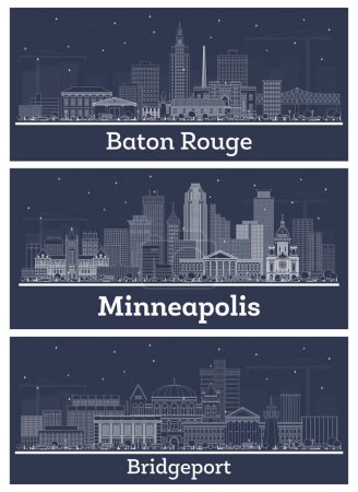 Téléchargez les photos : Décrivez Minneapolis Minnesota, Bridgeport Connecticut et Baton Rouge Louisiana City Skyline avec White Buildings. Voyage d'affaires et tourisme Concept avec une architecture moderne. - en image libre de droit