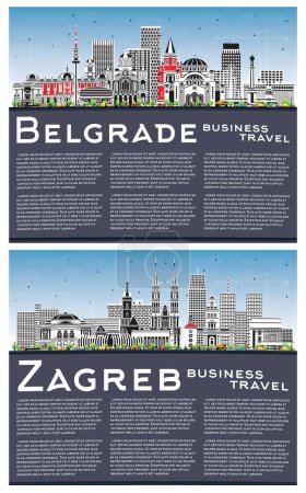 Photo for Zagreb Croatia and Belgrade Serbia City Skyline set with Color Buildings, Blue Sky and Copy Space. Cityscape with Landmarks. Business Travel and Tourism Concept. - Royalty Free Image