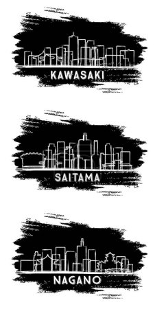 Photo for Saitama, Nagano and Kawasaki Japan City Skyline Silhouette set. Hand Drawn Sketch. Business Travel and Tourism Concept with Modern Architecture. - Royalty Free Image