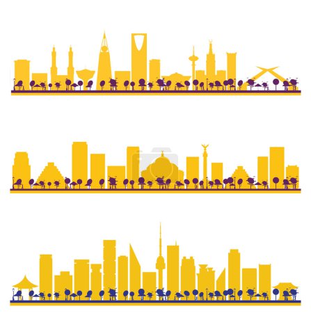 Photo for Abstract Mexico City, Seoul South Korea and Saudi Arabia City Skyline Silhouette set with Color Buildings. Illustration. - Royalty Free Image
