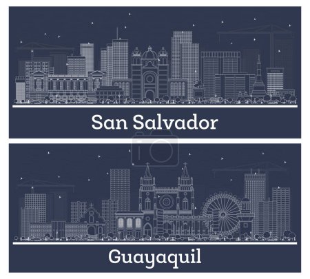 Photo for Outline Guayaquil Ecuador and San Salvador Skyline set with White Buildings. Illustration. Business Travel and Tourism Concept with Modern Architecture. - Royalty Free Image