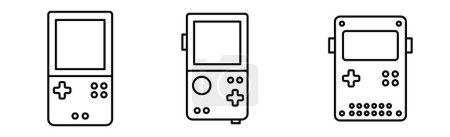 Photo for Portable handheld retro gaming console set. Outline icon. Illustration. Object isolated on white background. - Royalty Free Image
