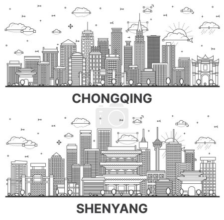 Photo for Outline Shenyang and Chongqing China City Skyline set with Modern and Historic Buildings Isolated on White. Illustration. Cityscape with Landmarks. - Royalty Free Image