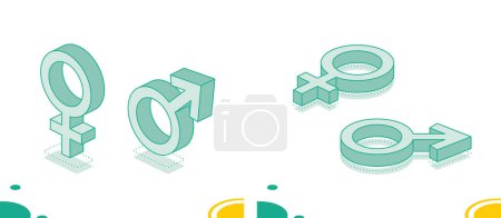Photo for Isometric gender signs. Male and female signs. 3d objects isolated on white background. Outline icons. - Royalty Free Image