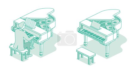 Photo for Pianist Character. Elegant man playing musical composition at professional grand piano. Musical instrument. Isometric concept isolated on white. Illustration. - Royalty Free Image