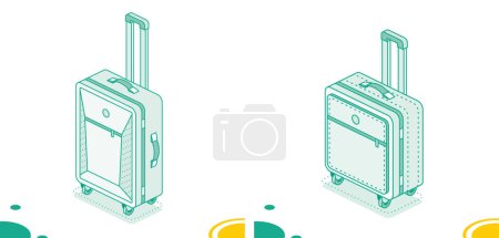 Photo for Suitcase on wheels isolated on white background. Isometric outline icon set. Luggage. Travel symbol. - Royalty Free Image