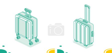 Téléchargez les photos : Petite valise montée sur roues isolées sur fond blanc. Isométrique icône contour. Bagages. symbole de voyage. - en image libre de droit