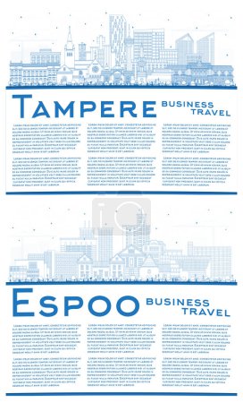 Photo for Outline Espoo and Tampere Finland city skyline set with blue buildings and copy space. Cityscape with landmarks. - Royalty Free Image