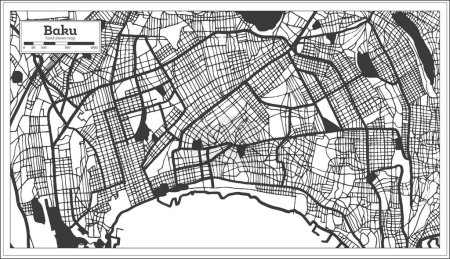 Illustration for Baku Azerbaijan City Map in Black and White Color in Retro Style Isolated on White. Outline Map. Vector Illustration. - Royalty Free Image