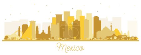 Illustration for Mexico Skyline Silhouette with Golden Buildings Isolated on White. Vector Illustration. Concept with Historic Architecture. Mexico Cityscape with Landmarks. Puebla. Mexico. Tijuana. Guadalajara. - Royalty Free Image