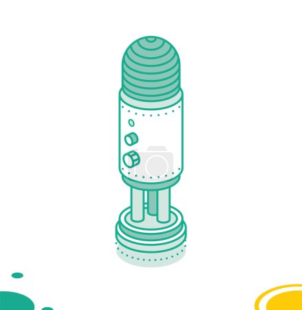 Illustration for Studio Microphone Isolated on White. Vector Illustration. Isometric Outline Icon. Podcast Radio Sign and Broadcast Symbol. - Royalty Free Image