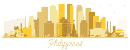 Illustration for Philippines City Skyline Silhouette with Golden Buildings Isolated on White. Vector Illustration. Concept with Historic Architecture. Philippines Cityscape with Landmarks. Manila, Quezon, Davao, Cebu. - Royalty Free Image