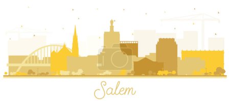 Téléchargez les illustrations : Silhouette Salem Oregon City Skyline avec bâtiments dorés isolés sur blanc. Illustration vectorielle. Salem USA Paysage urbain avec des monuments. Voyage d'affaires et tourisme Concept avec une architecture moderne. - en licence libre de droit