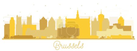 Téléchargez les illustrations : Brussels Belgium City Skyline Silhouette avec bâtiments dorés isolés sur blanc. Illustration vectorielle. Paysage urbain de Bruxelles avec des monuments. Concept de voyage et de tourisme avec architecture historique. - en licence libre de droit