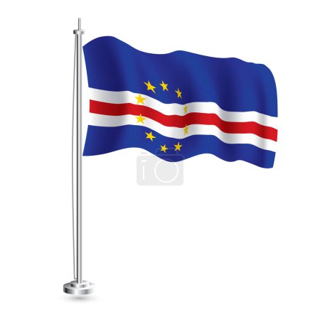 Illustration for Cabo Verde Flag. Isolated Realistic Wave Flag of Cabo Verde Country on Flagpole. Vector Illustration. - Royalty Free Image