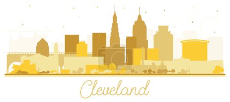 Illustration for Cleveland Ohio City Skyline Silhouette with Golden Buildings Isolated on White. Vector Illustration. Cleveland USA Cityscape with Landmarks. Travel and Tourism Concept with Modern Architecture. - Royalty Free Image