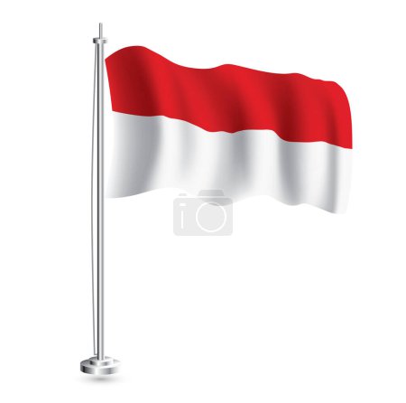 Ilustración de Bandera de Indonesia. Bandera de onda realista aislada de Indonesia País en asta de bandera. Ilustración vectorial. - Imagen libre de derechos