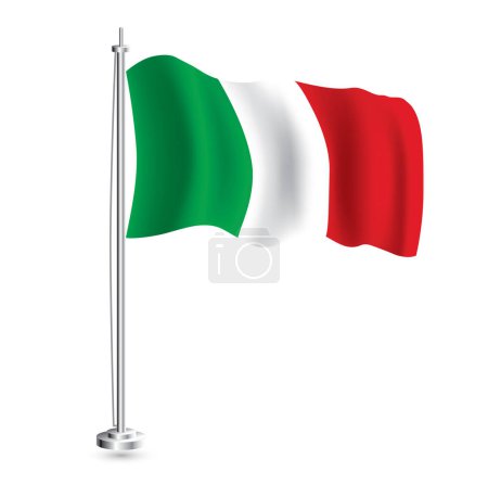 Illustration for Italian Flag. Isolated Realistic Wave Flag of Italy Country on Flagpole. Vector Illustration. - Royalty Free Image